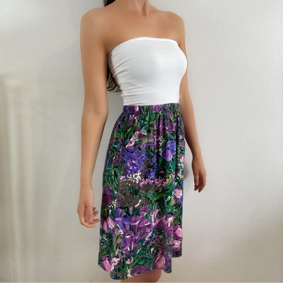 Vintage 80s Mari floral elastic mini skater skirt high waisted women’s medium - Picture 2 of 5